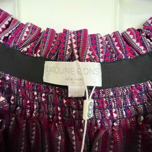 Caroline Constas Lou Off-The-Shoulder Smocked Striped 3/4 Sleeve Top in Bordeau